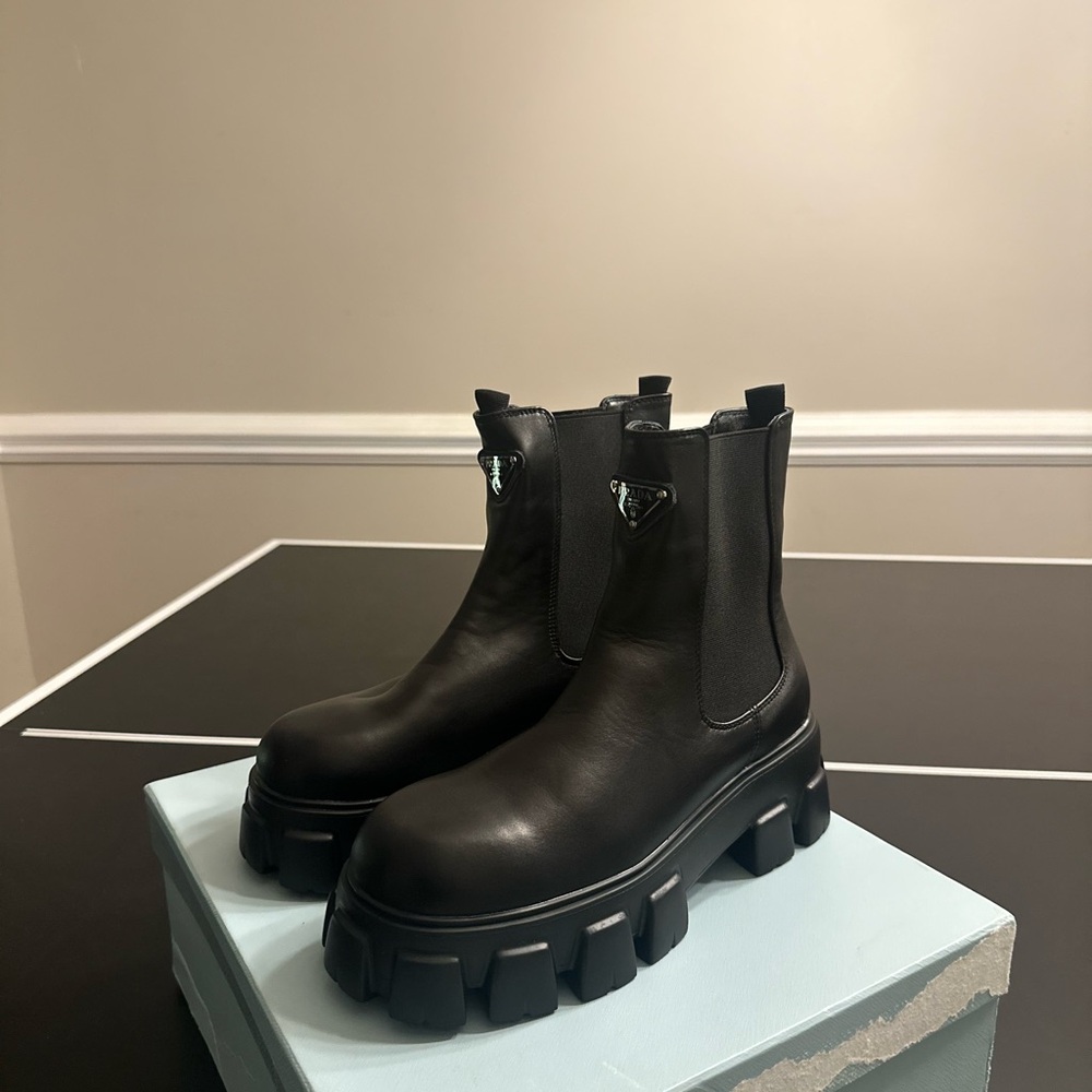 Prada Monolith brushed leather booties